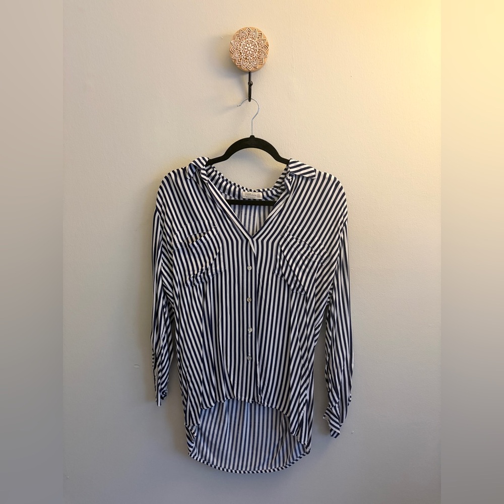 Just Living Navy and White Striped Button Down Shirt